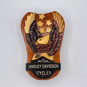 HARLEY Davidson Wood Eagle Handmade Box Jewelry Secret Puzzle Logo Stash Trinket